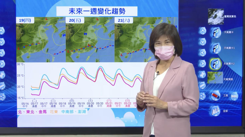 本周五開始會有一道鋒面逐漸接近，周六、日會在台灣的上空。圖／擷取自氣象局直播網站