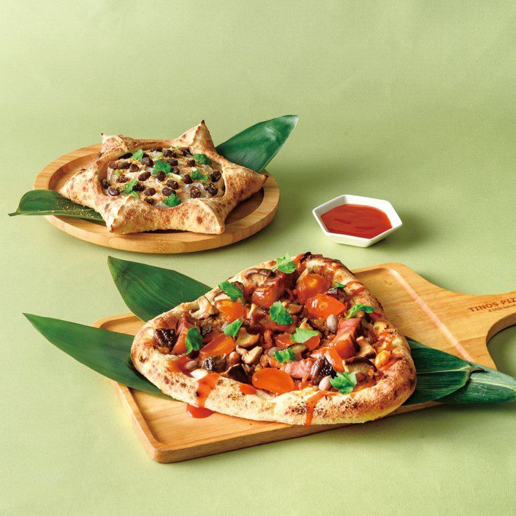堤諾義大利比薩針對端午節，推出「五花肉粽比薩」、「古早味麻糬甜星」等品項。圖／堤...