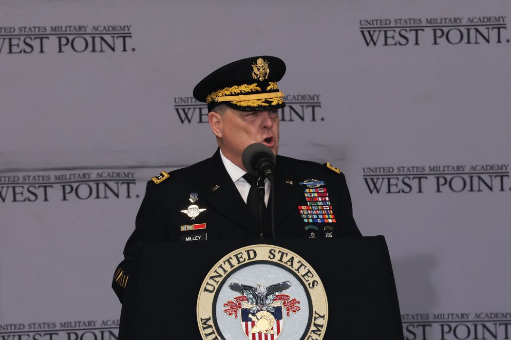 美國參謀首長聯席會議主席密利21日向西點軍校畢業生發表演說。法新社