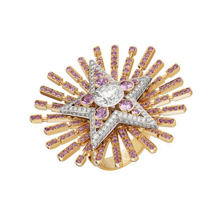 Comète Aubazine戒指為系列中唯一運用粉紅金與粉紅剛玉之作，光環可拆卸，653萬5,000元。圖／香奈兒提供