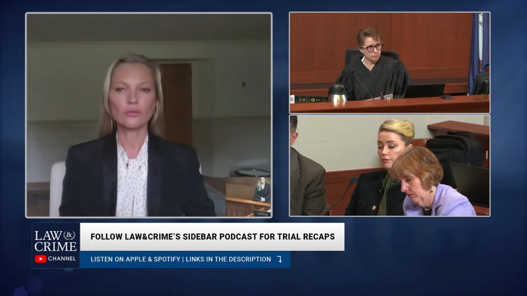 強尼戴普前女友凱特摩絲視訊連線出庭受訪，否認安珀赫德的指控。圖／摘自YouTube