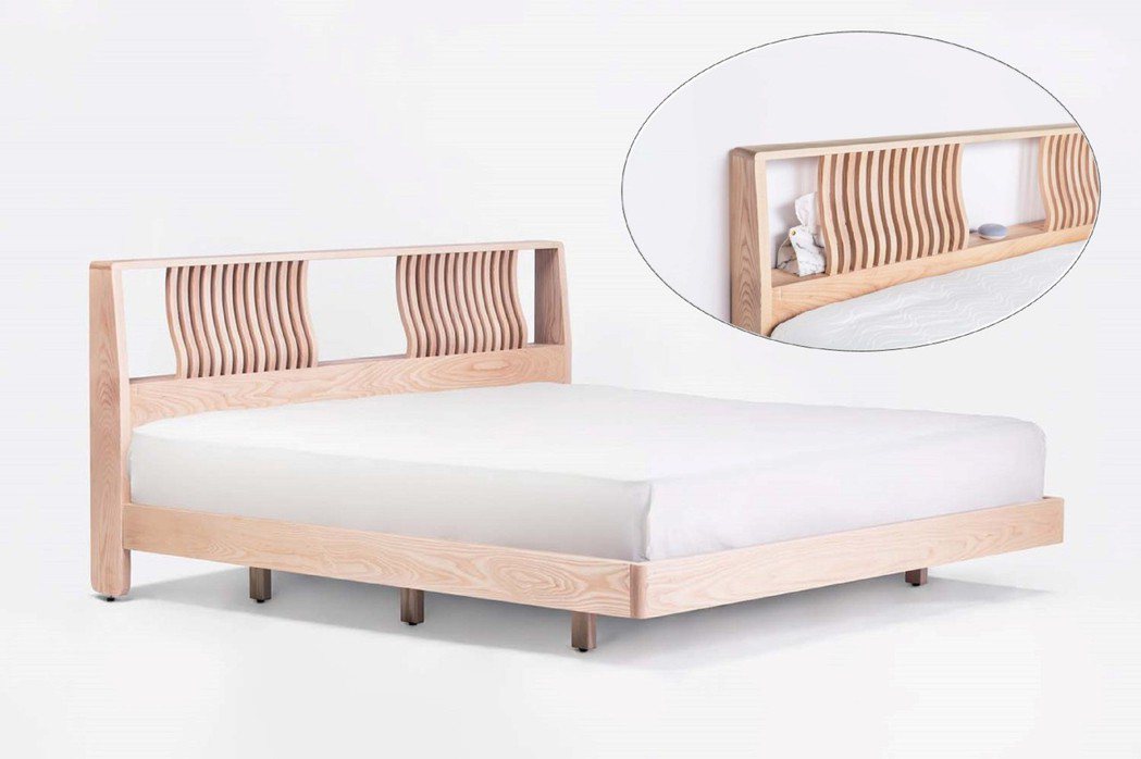 就愛哥本哈根，「藏月雙人實木床架」結合床頭櫃搭配充電插頭，節省空間又實用，內縮腳...