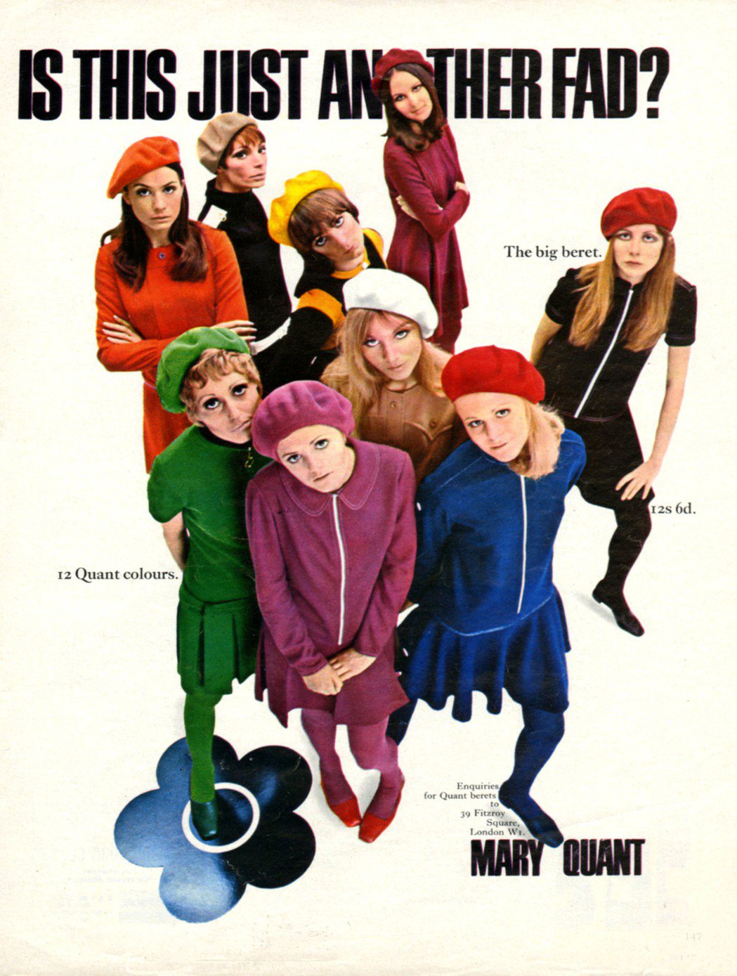 瑪莉官坎戈爾貝雷帽廣告，1967年。 Image courtesy of The...