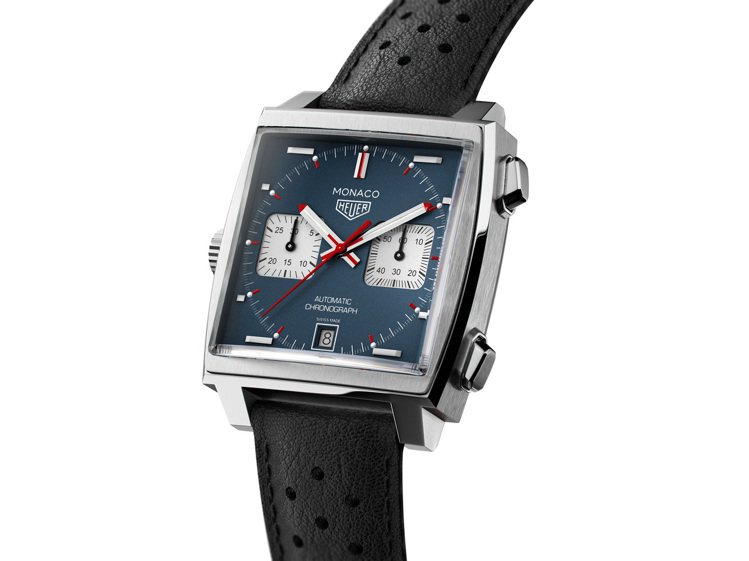 李準基和Jacob Elordi都曾配戴過泰格豪雅Monaco計時碼表，精鋼表殼，搭載Caliber 11機芯，約22萬8,800元。圖／TAG Heuer提供