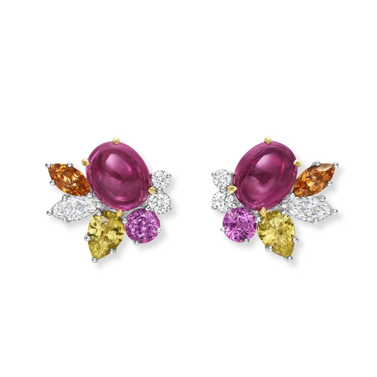 海瑞溫斯頓頂級珠寶系列紅碧璽和彩寶耳環，價格店洽。圖 / Harry Winston提供
