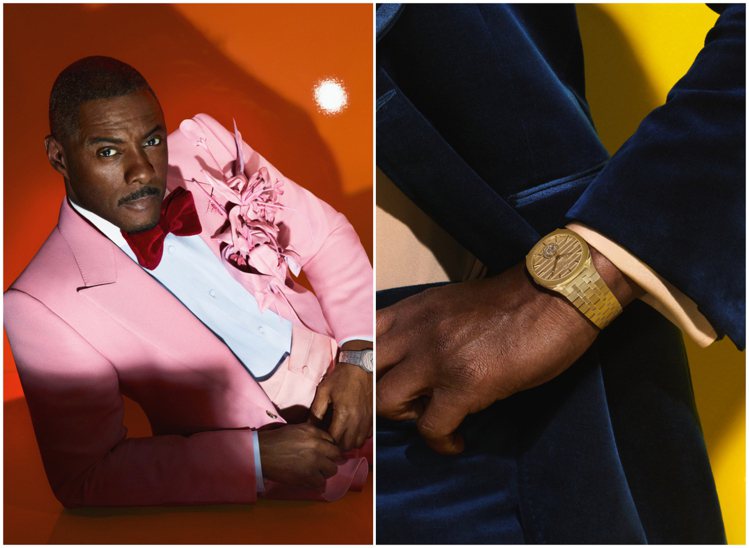 Idris Elba以華麗的復古風格西裝，為GUCCI拍攝最新的GUCCI 25H手表形象廣告。圖 / GUCCI提供（合成圖）