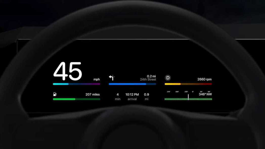 CarPlay更深入汽車硬體後，還可以呈現出車輛相關數據。 摘自網路