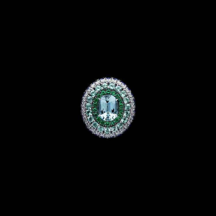 DIOR PRINT海水藍寶高級珠寶戒指。圖／DIOR提供