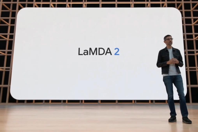 Google執行長皮采今年5月宣布推出人工智慧聊天機器人系統LaMDA2。圖／取自推特