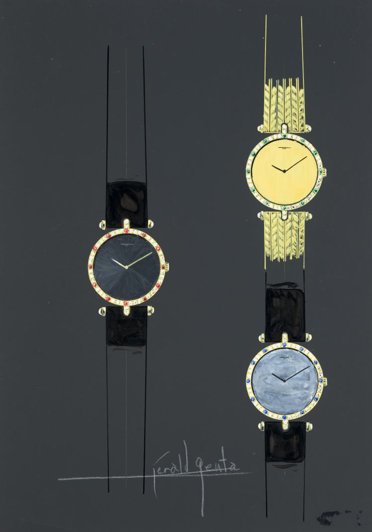 三枚梵克雅寶腕表的設計圖，附NFT，約1980年。圖／蘇富比提供