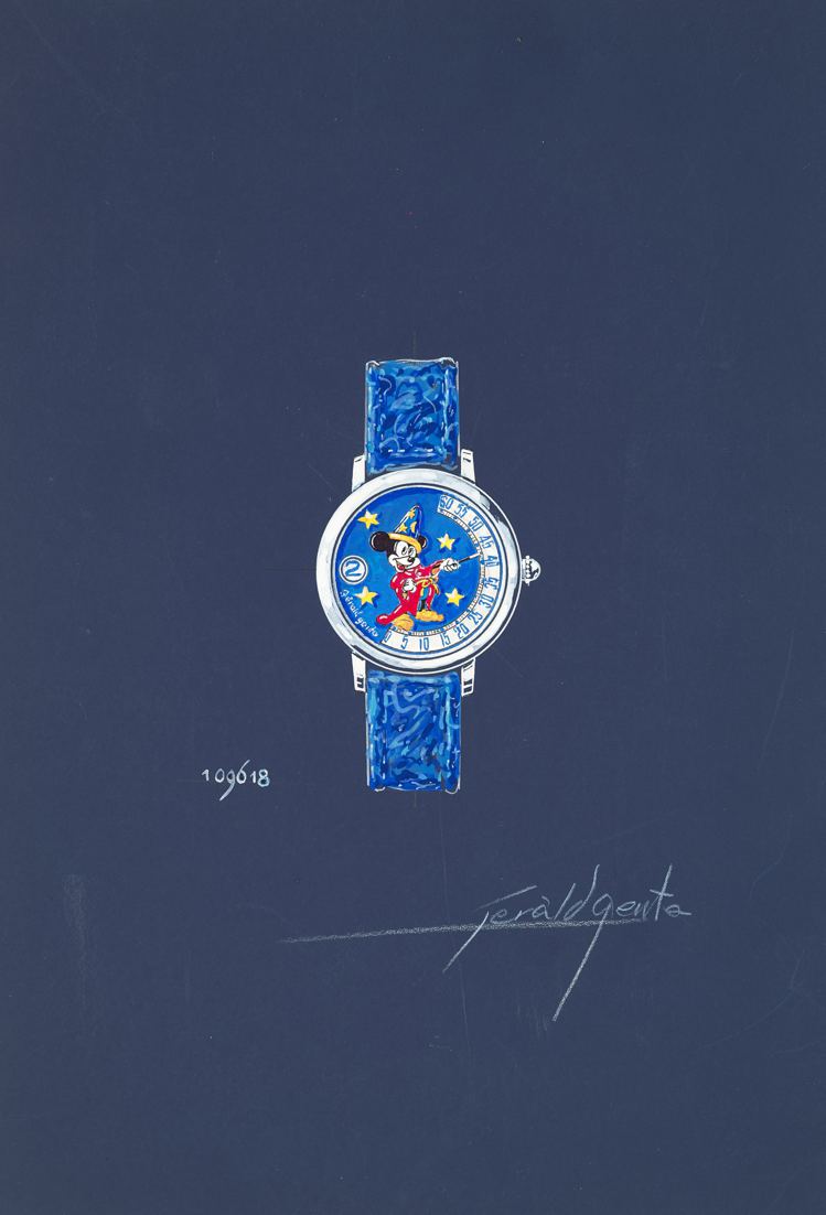 Gerald Genta Fantasy腕表的設計圖，附NFT，約1991年。圖...