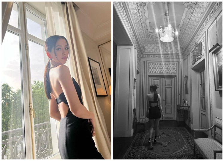 JISOO出席了Cartier在馬德里的高級珠寶發表，並以清秀長髮綁起馬尾搭配平口黑色連身短裙，但背面則大秀美背和腰身，性感無敵。圖 / 翻攝自 ig（合成圖）