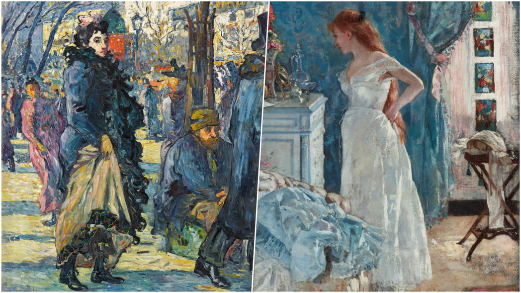 左為畫家瓦爾塔（Louis Valtat）1892年的油畫作品《街頭（巴黎女子）...