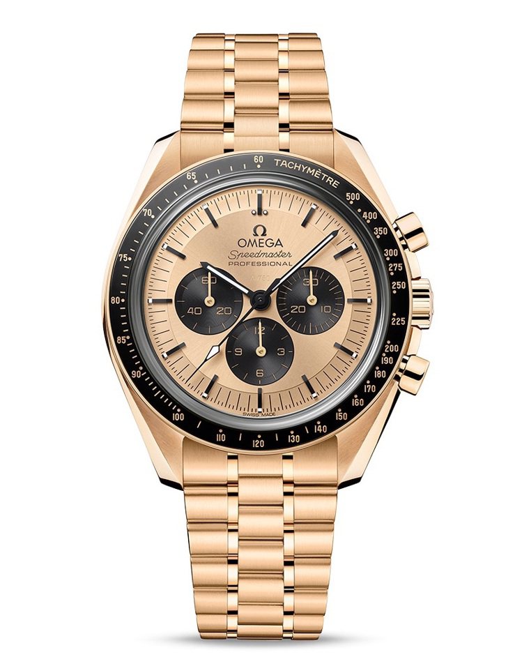 OMEGA超霸登月月光金腕表，價格店洽。圖 / 翻攝自OMEGA官方網站