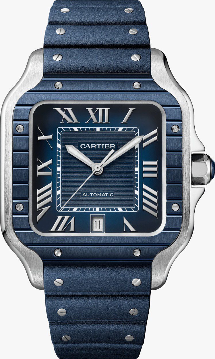 Santos de Cartier腕表大型款，精鋼表殼配PVD 塗層表圈、卡地亞...