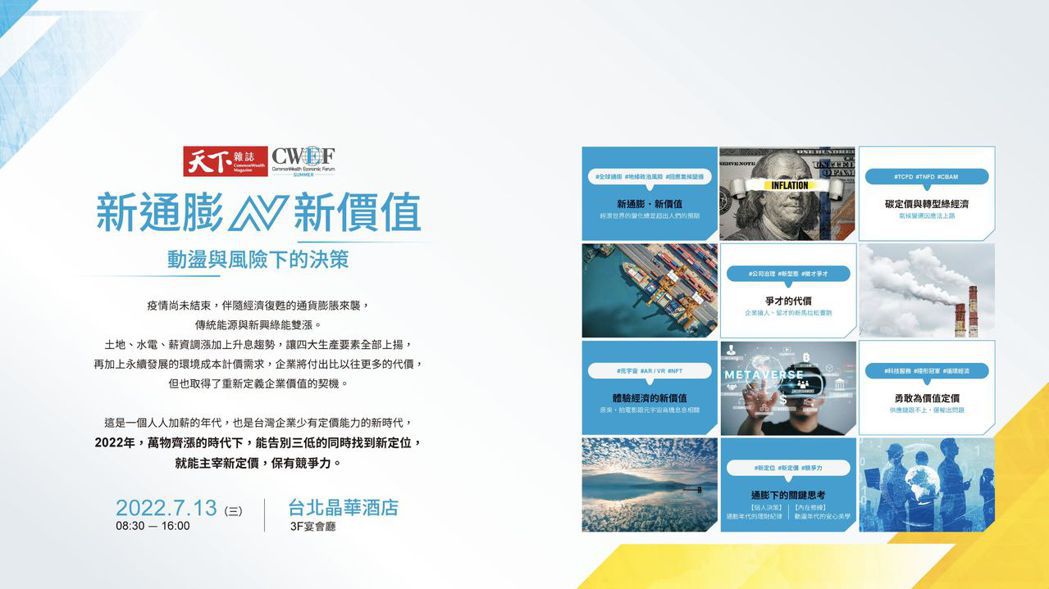 2022CWEF經濟論壇夏季場於7月13日在台北晶華酒店登場 天下雜誌/提供