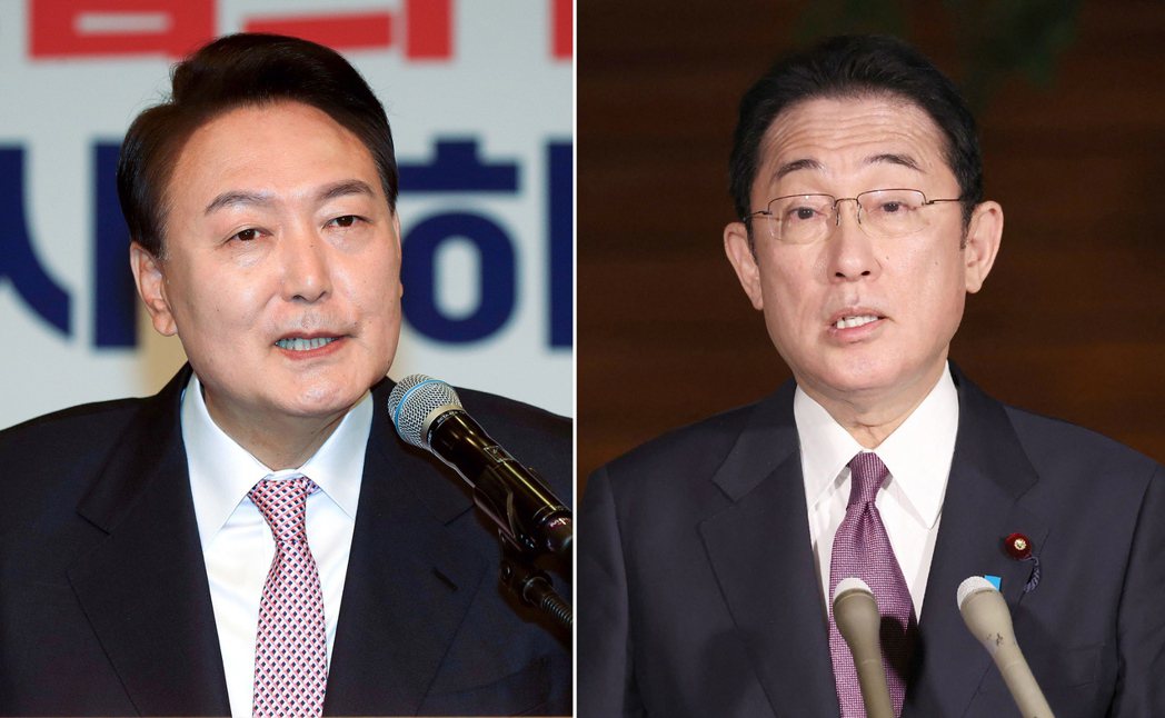 日本首相岸田文雄（右）與南韓總統尹錫悅（左）。歐新社