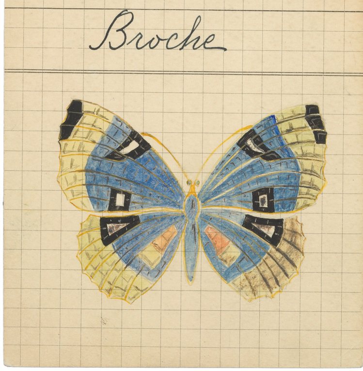 1920-1970年代間的Butterfly胸針繪圖及產品卡片。圖／梵克雅寶提供