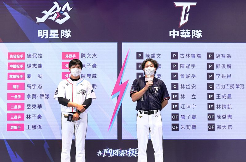 國家隊教練林岳平（右）與明星隊教練林威助今天公布2022中華職棒明星對抗賽兩隊名單。 記者侯永全／攝影