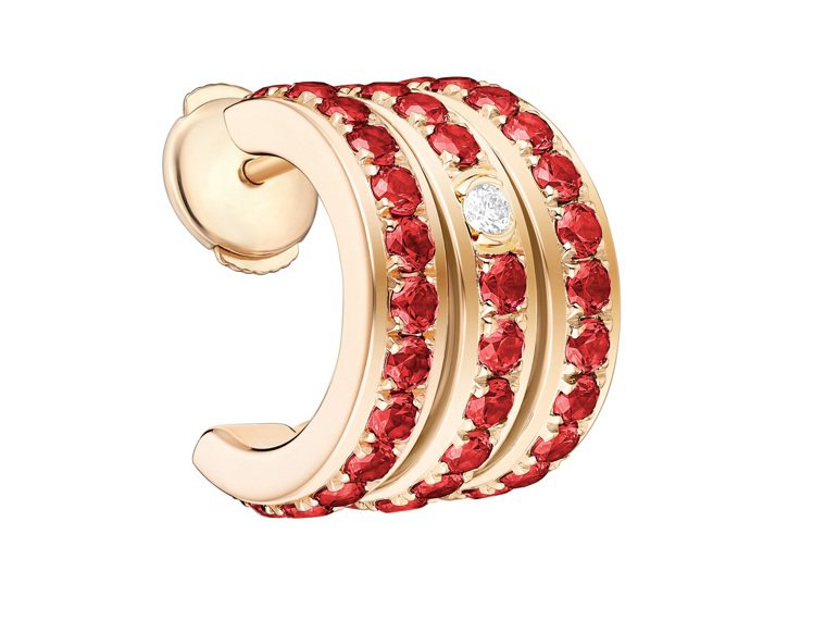 PIAGET Possession系列18K玫瑰金紅寶石鑽石三圈耳環，17萬4,...