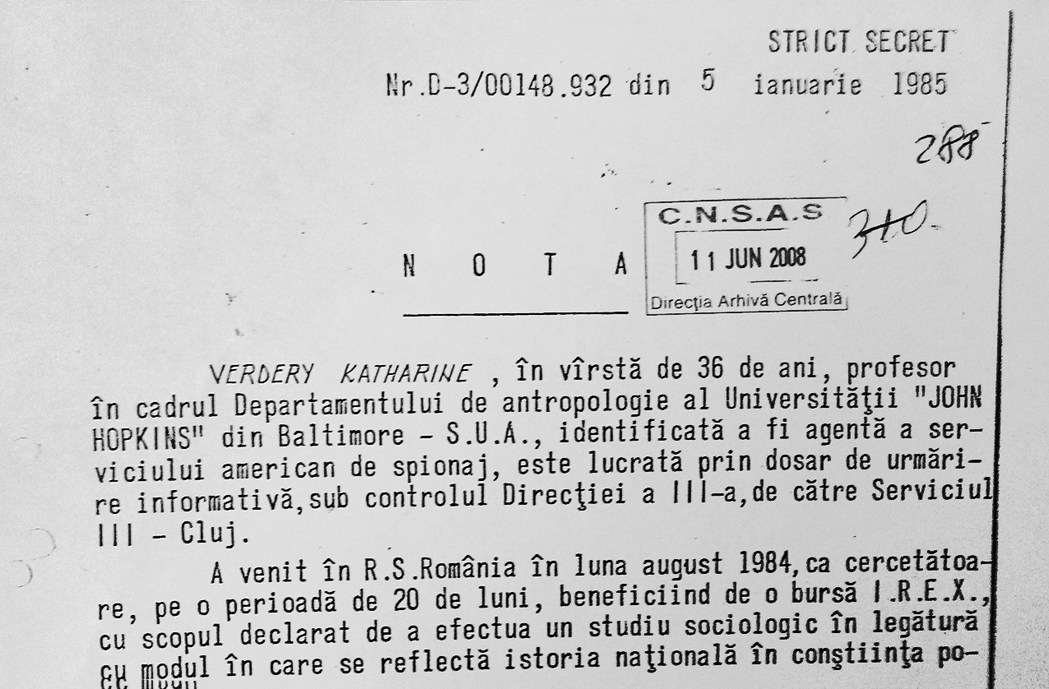 1985年，一份建議將韋德瑞驅逐出境的最高機密文件。 圖／羅馬尼亞檔研會會資訊組...
