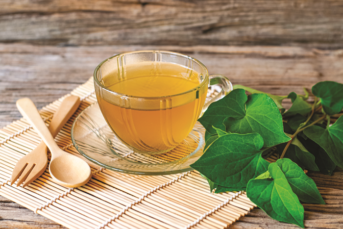 Herbal tea brewed with fish mint and mulberry leaves helps to relieve heat in summer. (Photo/Plu Kaow)