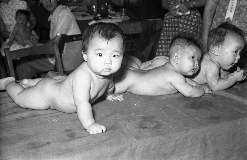 1954年7月4日，嬰兒健康兒童比賽在台北市的台灣省民眾服務處舉行，等著參加比賽的小嬰兒。圖／聯合報系資料照片