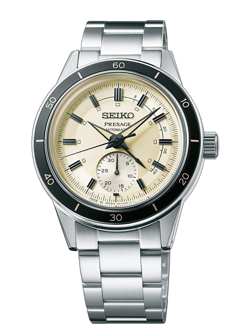 Seiko Presage Style 60's系列動力儲存指示SSA447J1腕表，精鋼表殼、表鍊，搭配鋁質表圈，約19,500元。圖／Seiko提供