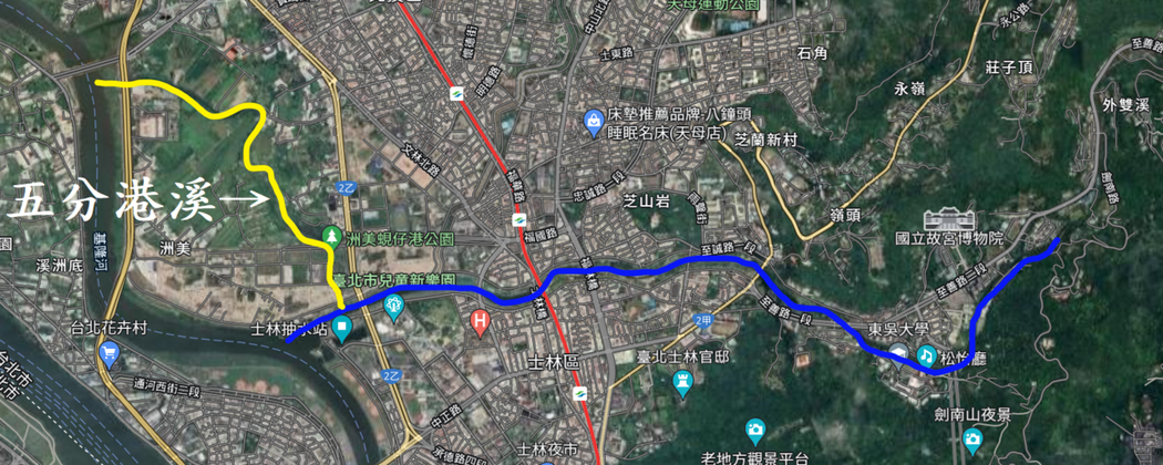 ▲Google Map雙溪&五分港溪河道示意圖