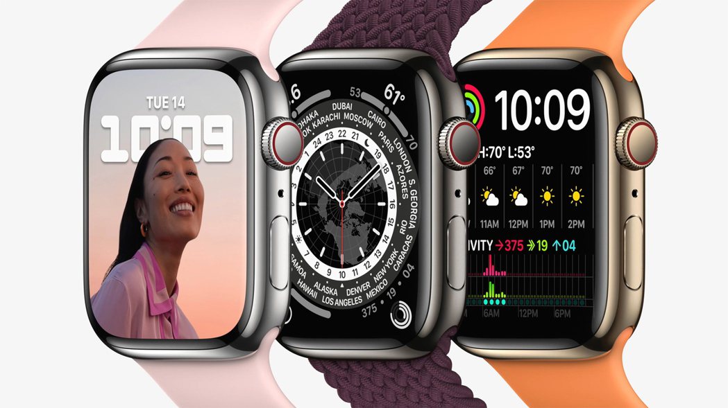 蘋果去年9月發表的Series 7 Apple Watch。（ 歐新社／蘋果提供...