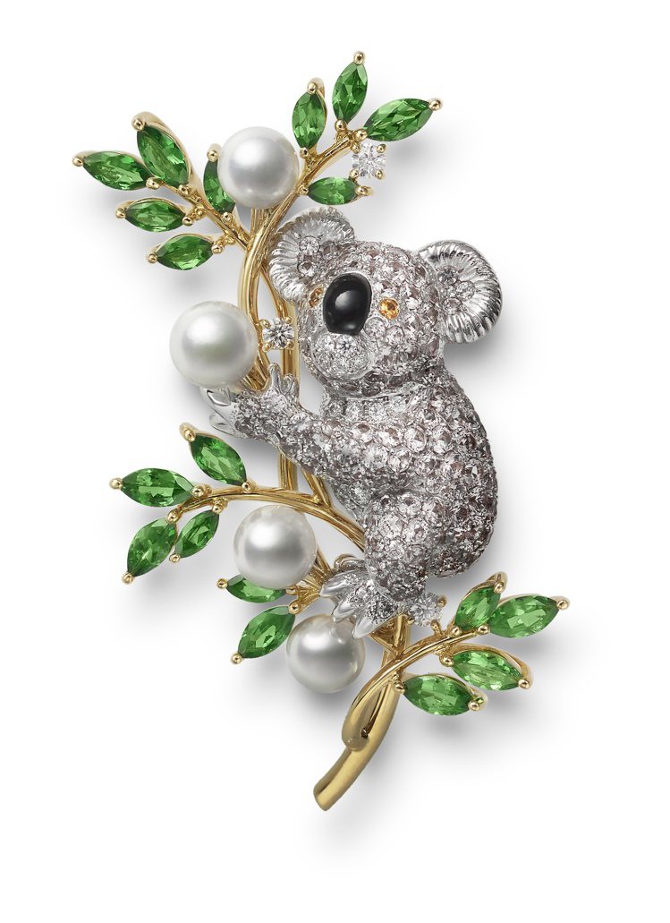 Mikimoto Wild And Wonderful頂級珠寶系列斑無尾熊造型胸針。圖／MIKIMOTO提供