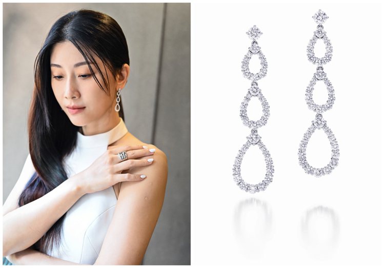 朱芷瑩今日配戴的海瑞溫斯頓Diamond Loop三環鑽石耳環，共鑲嵌78顆圓形...