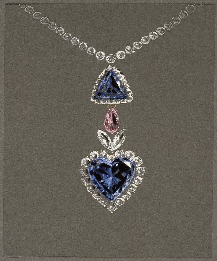 梵克雅寶於1953年購入重達31克拉的心形切割藍鑽Blue Heart並設計為吊...