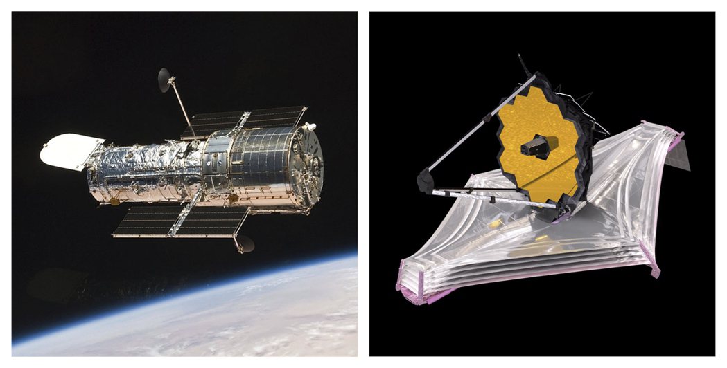 繞地球運行的哈伯太空望遠鏡和韋伯太空望遠鏡。 圖／美聯社