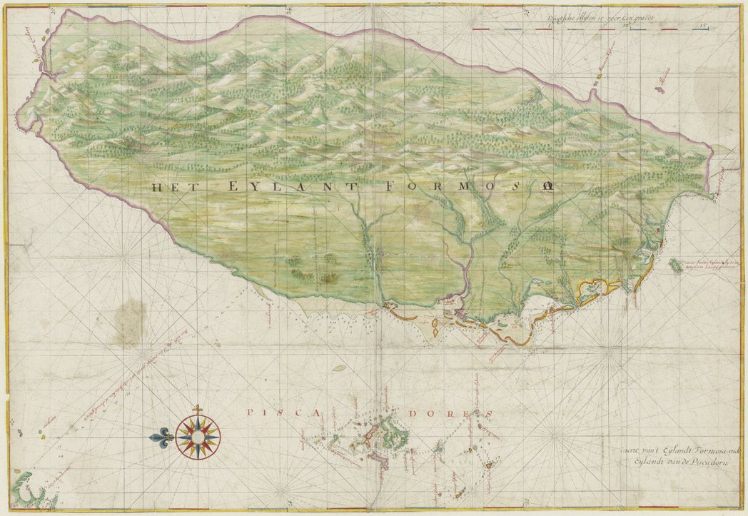 1640年歐洲人所繪的福爾摩沙地圖。 圖／維基共享