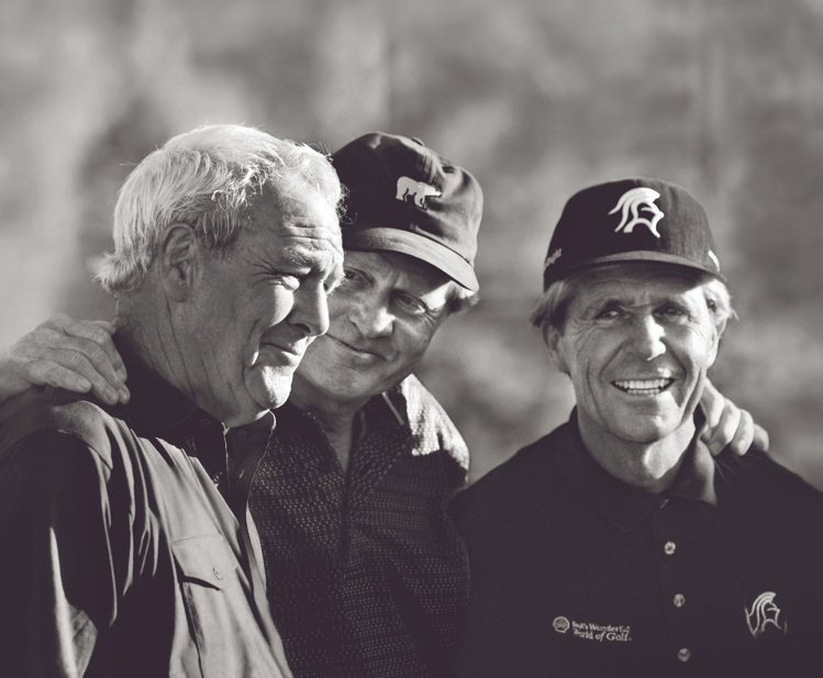 高爾夫三巨頭：勞力士代言人Arnold Palmer、Jack Nicklaus與Gary Player。圖 / 勞力士提供