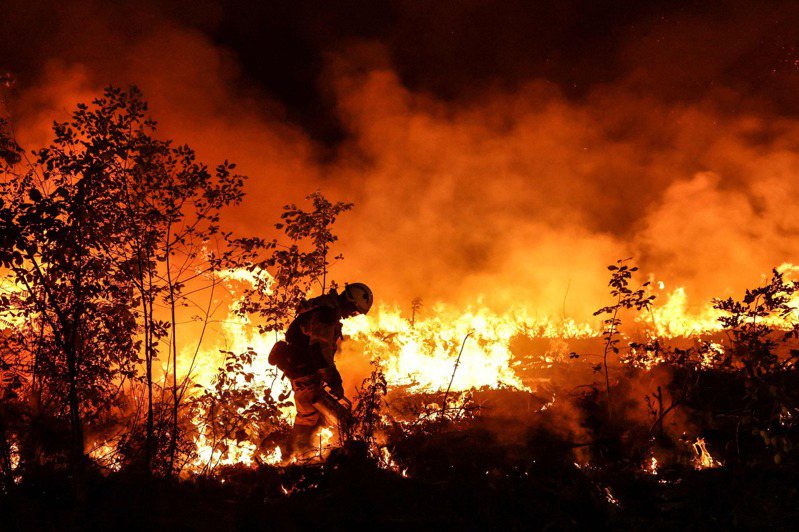 法国西南部吉伦特省的消防员十七日放火烧一小块林地，防止野火因为风向改变而扩散。（法新社）(photo:UDN)