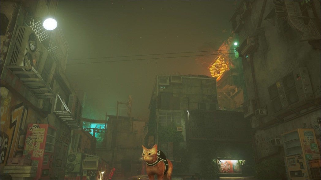 灰暗的擁擠的建築，以及錯落的霓虹燈，有如過去香港的九龍寨城。