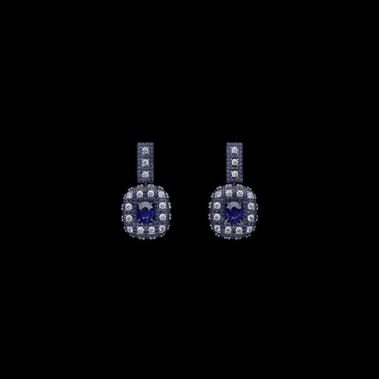 Dior Print藍寶石鑽石耳環，約1,400萬元。圖／迪奧提供