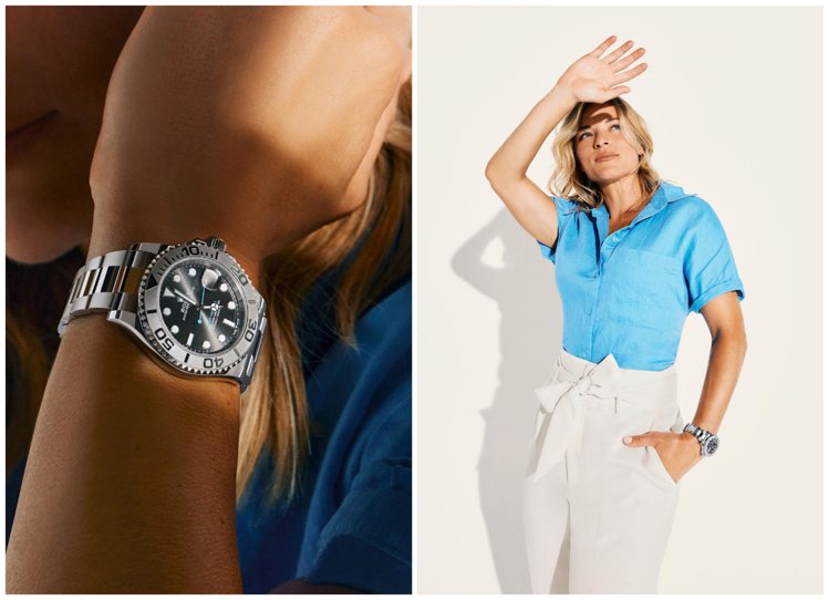 Lara Gut-Behrami的淺藍色襯衫，正呼應了Yacht-Master 40腕表上的同色系秒針，把輕快明亮藏在細節中。圖 / 翻攝自 ig （合成圖）