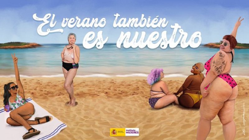 西班牙平等部发起了一个口号为「夏天也是我们的」创意夏季活动，鼓励所有身材与体型的女性到海滩玩。照片翻摄：Twitter / antoniamorillas(photo:UDN)