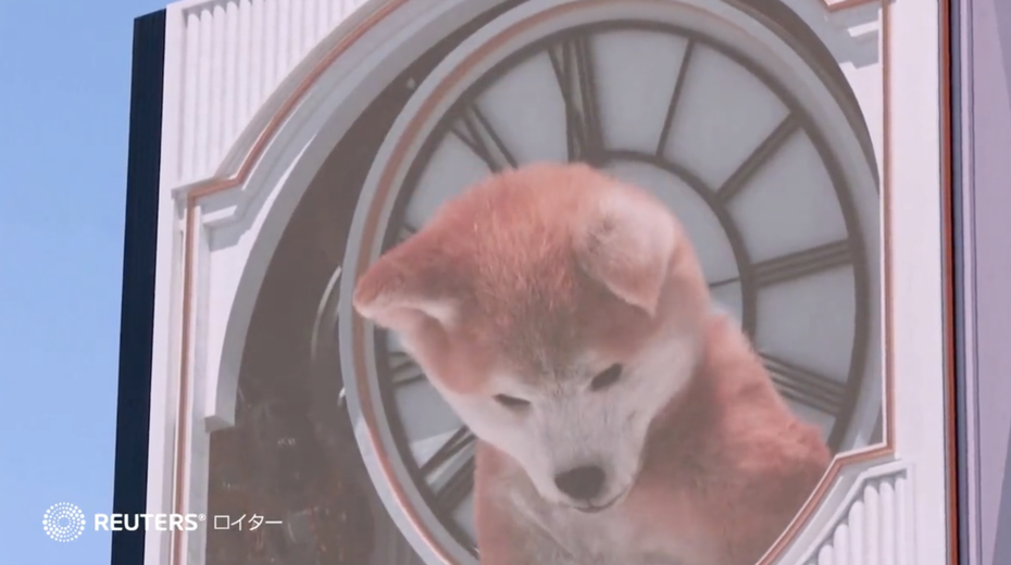 秋田犬3D廣告十分壯觀。（圖／翻攝自推特@路透社日本）