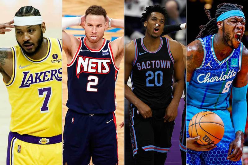 NBA今年的自由球員追逐戰已接近尾聲，但還是有不少球員乏人問津，其中包括曾經的大咖球星如安東尼、葛里芬、懷塞德、哈瑞爾(左至右)。 歐新社資料照片