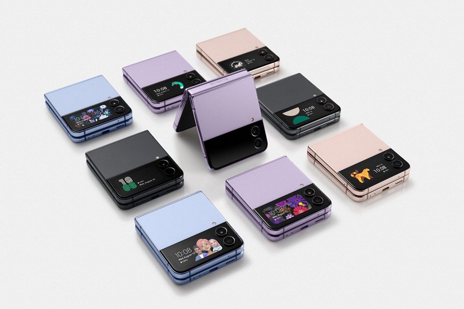 Galaxy Z Flip4處理器升級至Snapdragon 8+ Gen。顏色部分有精靈紫、星夜灰、雲霧粉、冰川藍等4色。（翻攝自三星）
