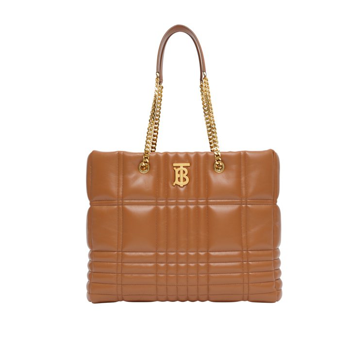 楓木棕絎縫皮革中型Lola購物包，85,000元。圖 / Burberry提供