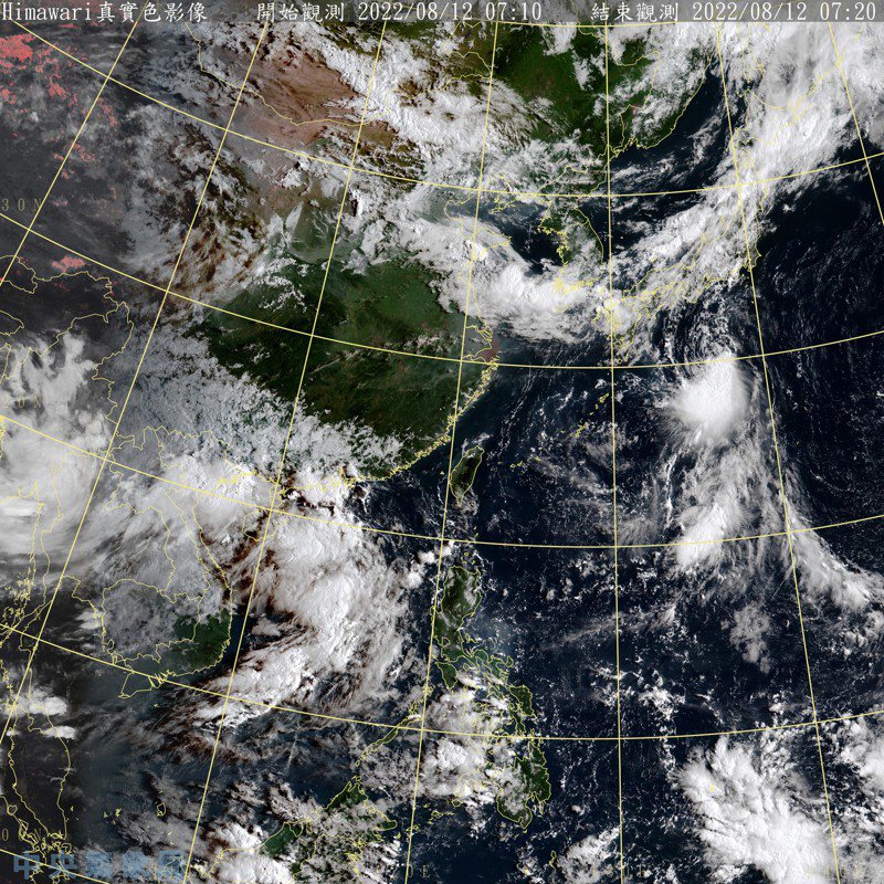 輕度颱風米雷的中心位置在台北東北東方1500公里海面上，以每小時17公里速度，向北北西進行。圖／取自氣象局網站