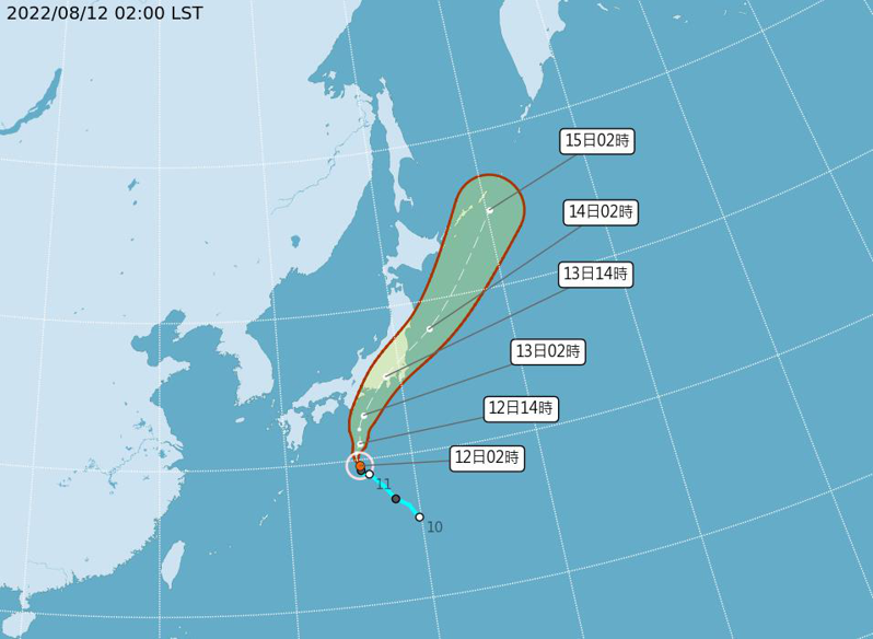 米雷颱風路徑潛勢預報。圖／取自氣象局網站