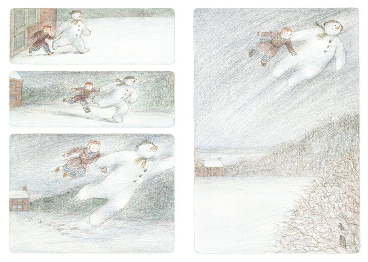 1978年出版的《雪人》是一本沒有文字的連環格圖畫書，以多格漫畫呈現感動人心的故...