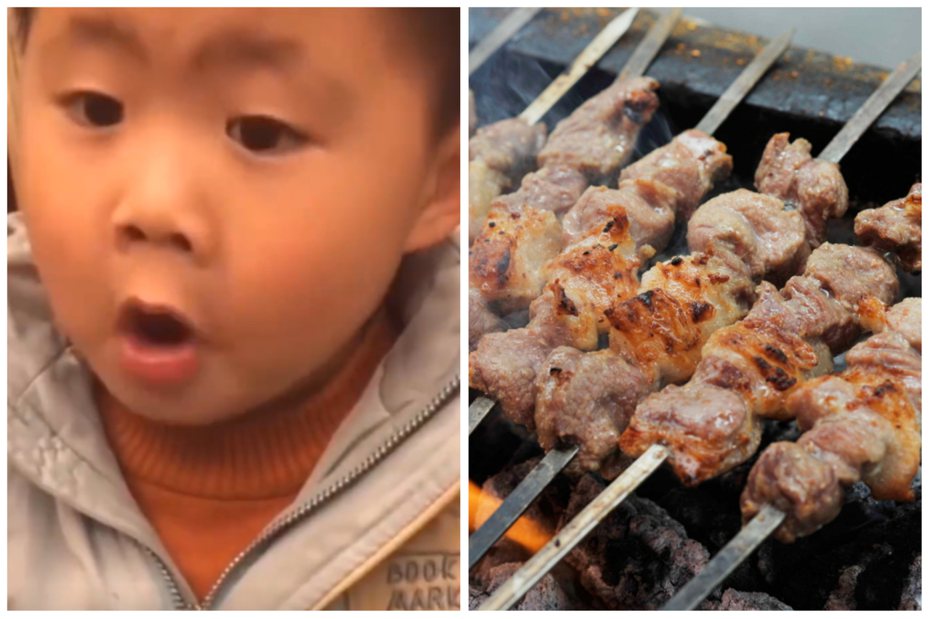 男童被媽媽騙羊肉串是喜羊羊的肉做的。圖取自微博、新華社
