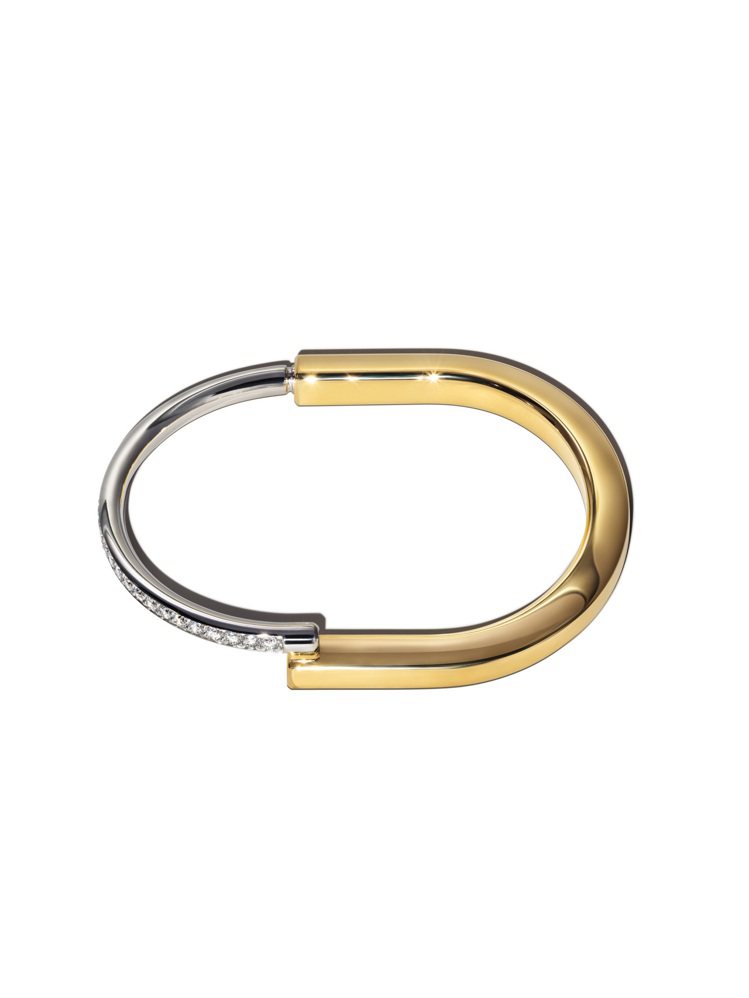 Tiffany Lock 18K白金與黃金鑲鑽手鐲，38萬4,000元。圖／Tiffany & Co.提供